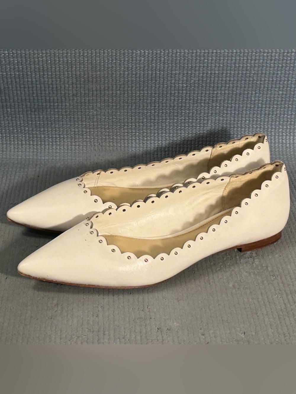 Coach Cream Scalloped Pointed Toe Flats